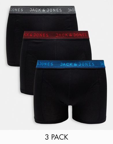 Confezione da 3 boxer aderenti neri con fascia in vita colorata - Jack & Jones - Modalova