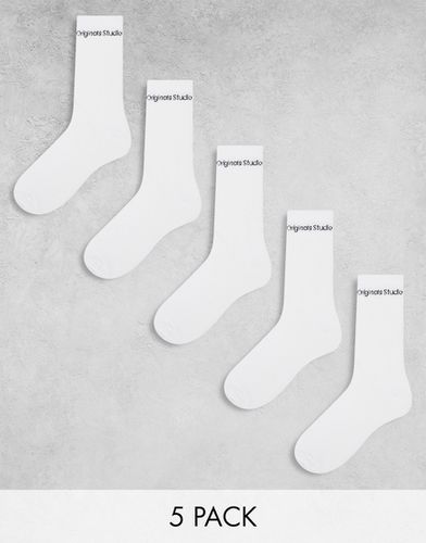 Confezione da 5 calzini da tennis bianchi con logo - Jack & Jones - Modalova