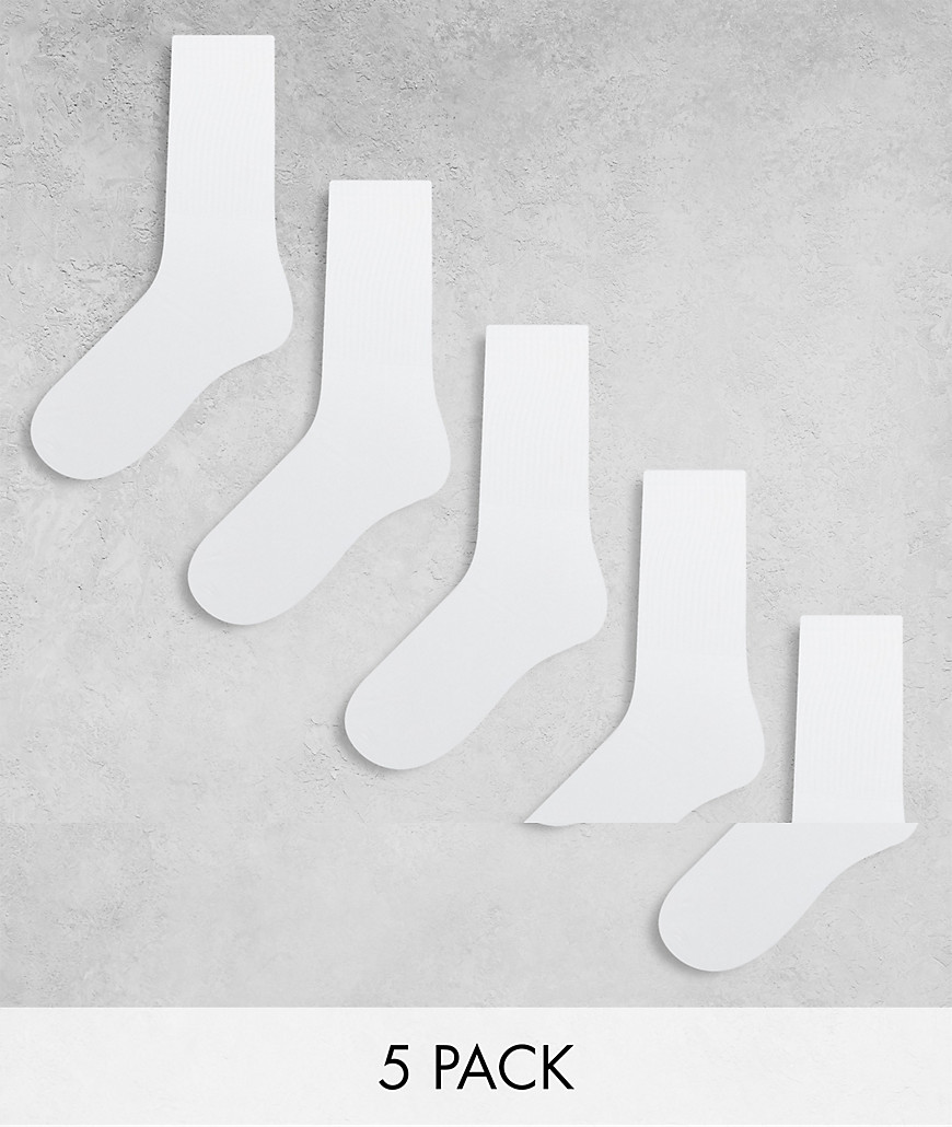 Confezione da 5 calzini da tennis bianchi - Jack & Jones - Modalova