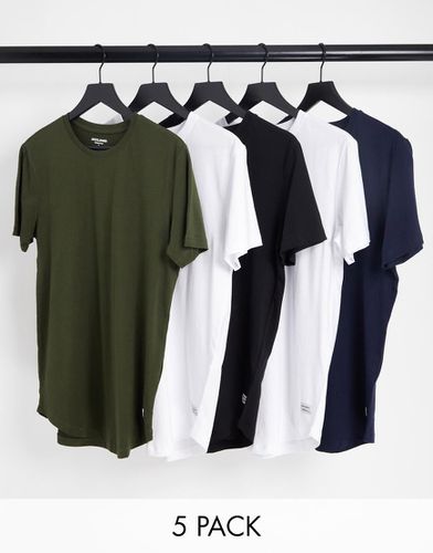 Confezione da 5 T-shirt girocollo taglio lungo - Jack & Jones - Modalova