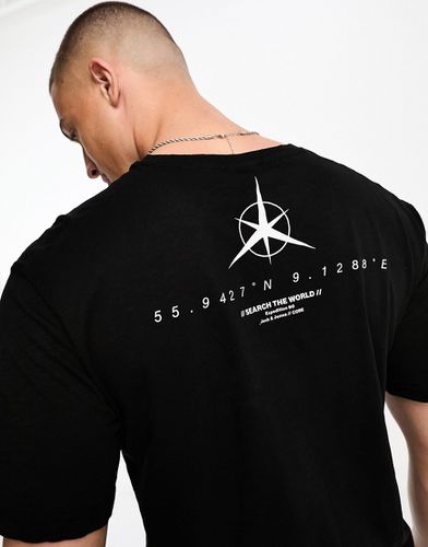 Core - T-shirt oversize nera con stampa di coordinate sul retro in coordinato - Jack & Jones - Modalova