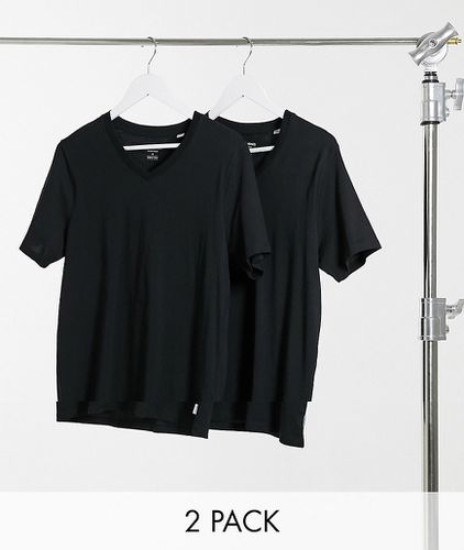 Essentials - Confezione da 2 t-shirt nere slim fit con collo a V - Jack & Jones - Modalova