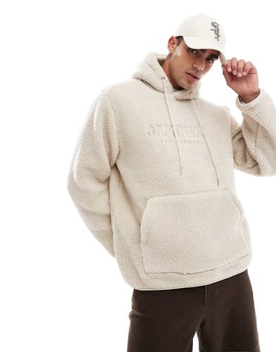 Felpa con cappuccio oversize in pile soffice beige con logo ricamato - Jack & Jones - Modalova