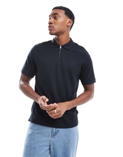 Polo nera a nido d'ape con zip - Jack & Jones - Modalova