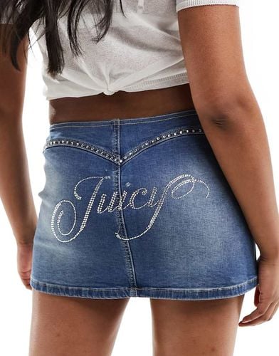 Microgonna medio in denim elasticizzato con strass - Juicy Couture - Modalova