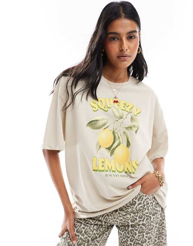 T-shirt boyfriend grigia con grafica con limoni - ONLY - Modalova