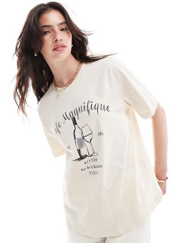T-shirt squadrata beige con grafica "Cafe Magnifique" - ONLY - Modalova