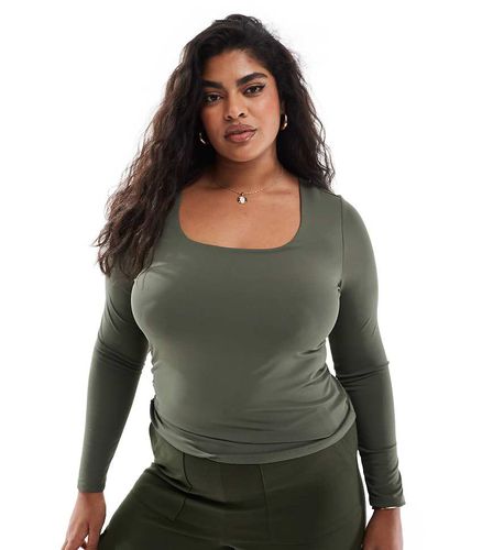 Top a maniche lunghe scuro con scollo quadrato indossabile in 2 modi - Only Curve - Modalova