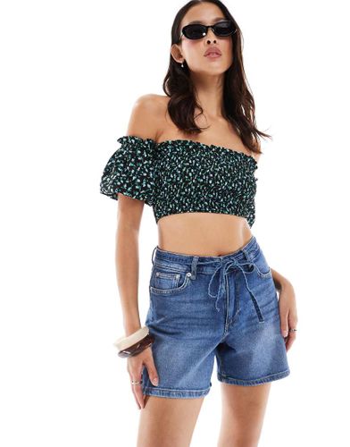 Short en jean ample avec détail noué - moyen délavé - Only - Modalova