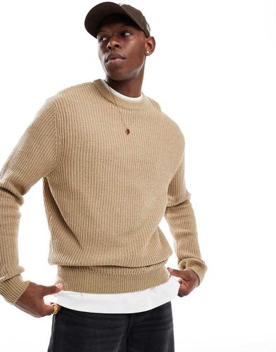 Maglione girocollo beige lavorato a coste - ONLY & SONS - Modalova