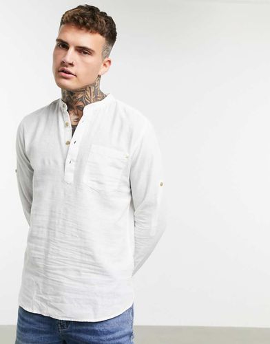 Camicia con collo serafino in misto lino bianca - ONLY & SONS - Modalova