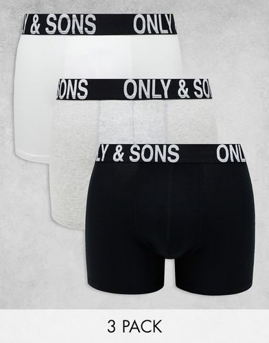 Confezione da 3 boxer aderenti neri, grigi e bianchi - ONLY & SONS - Modalova