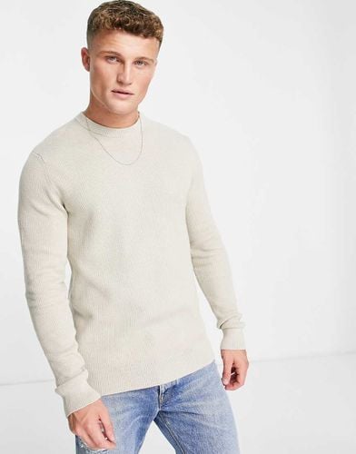 Premium - Maglione girocollo lavorato a coste beige - ONLY & SONS - Modalova