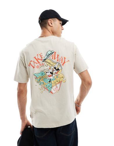 T-shirt oversize color pietra con stampa sul retro di Topolino - ONLY & SONS - Modalova