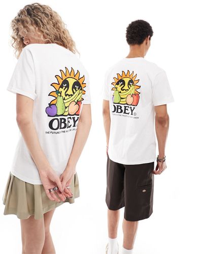 T-shirt unisex bianca con grafica con sole e frutta sul retro - Obey - Modalova