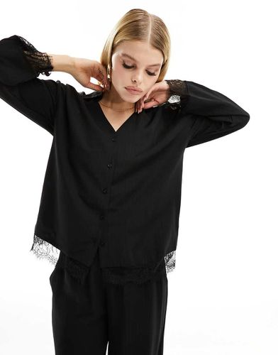 Camicia nera con orlo in pizzo in coordinato - Object - Modalova