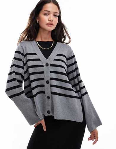 Cardigan in maglia grigio e nero a righe con bottoni - Object - Modalova