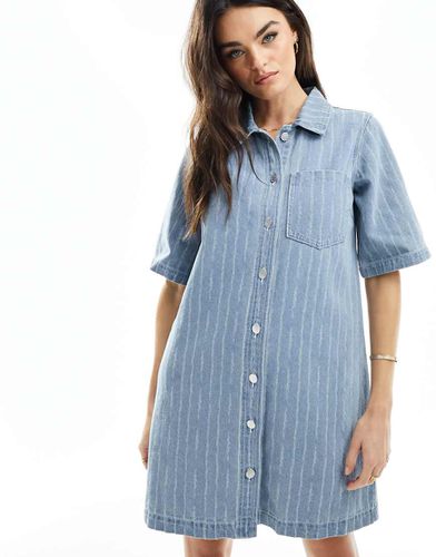 Vestito camicia corto in denim chiaro gessato - Object - Modalova