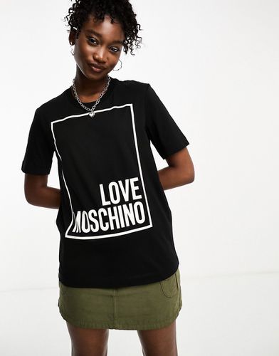 T-shirt nera con logo riquadrato - Love Moschino - Modalova