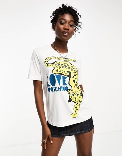 T-shirt bianca con grafica stampata - Love Moschino - Modalova