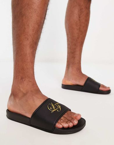 Sliders da piscina nero e oro con logo - Loyalty & Faith - Modalova