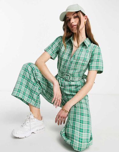 Tuta jumpsuit con fondo ampio e cintura verde a quadri - Lola May - Modalova