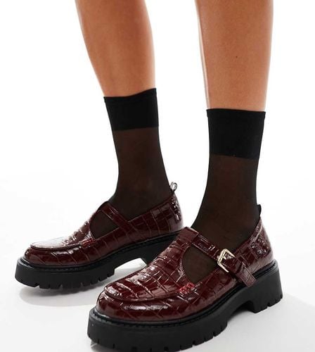 London Rebel - Tilly - Scarpe Mary Jane bordeaux coccodrillo con suola spessa a pianta larga - London Rebel Wide Fit - Modalova