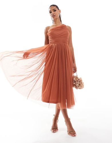 Vestito da damigella midi monospalla in tulle terracotta - Lace & Beads - Modalova