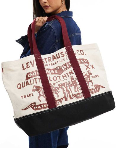 Borsa shopping color crema e rossa con logo grande - Levi's - Modalova