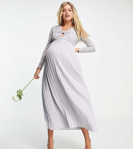 Vestito skater midi a pieghe con top in pizzo, colore tortora - Little Mistress Maternity - Modalova