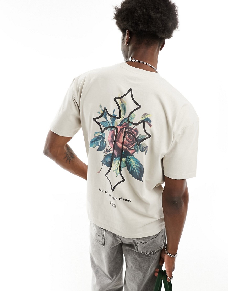 T-shirt color pietra con stampa con croce - Liquor N Poker - Modalova