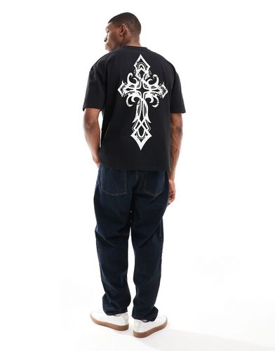 T-shirt oversize nera con stampa di croce sul retro - Liquor N Poker - Modalova