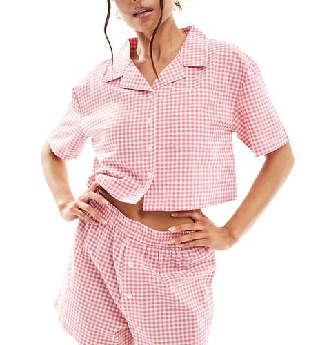 Camicia del pigiama super corta in mussola rossa a quadri - Luna - Modalova