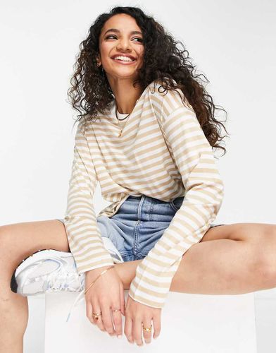 Maja - Top a maniche lunghe in misto cotone a righe beige e - WHITE - Monki - Modalova