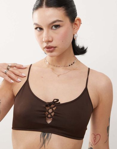 Mix and Match - Haut de bikini à encolure dégagée noué devant - chocolat foncé - Monki - Modalova