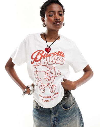 T-shirt modello ristretto bianca con stampa "Biscotti Bliss" sul davanti - Monki - Modalova
