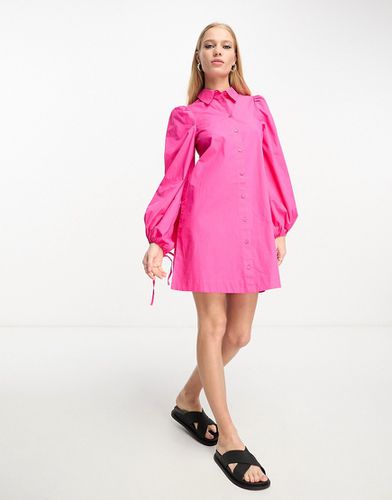 Vestito camicia corto con maniche a palloncino rosa - Monki - Modalova