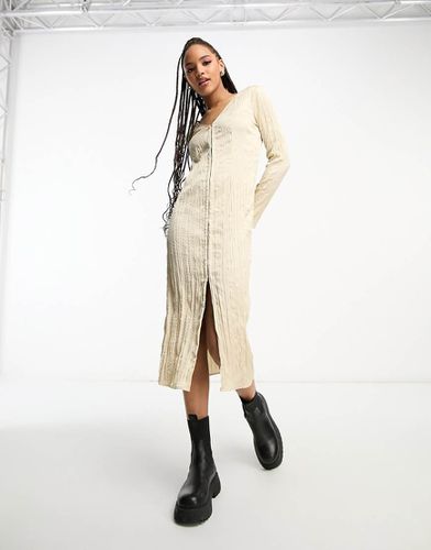 Vestito midi con gancetti beige in tessuto stropicciato - Monki - Modalova