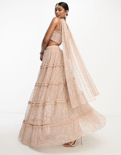 Gonna lehenga cipria tenue con strass in coordinato - Maya - Modalova