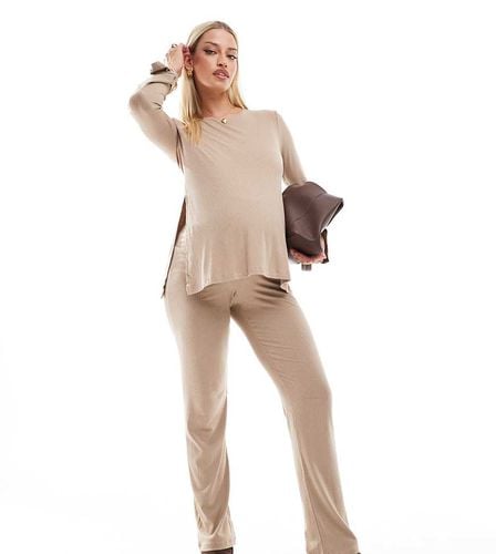 Mamalicious Maternity - Pantaloni beige a fondo ampio in jersey in coordinato - Mama.licious - Modalova