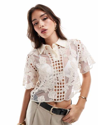 Camicia leggera all'uncinetto bianca con motivo ricamato - Mango - Modalova