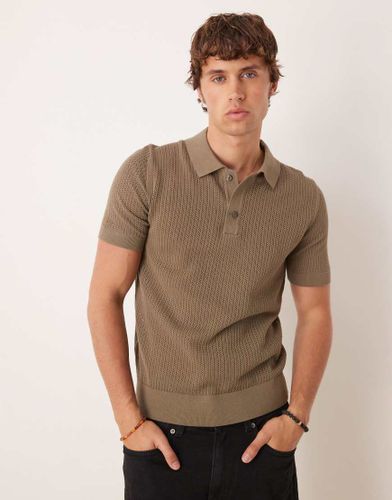 Polo à manches courtes en maille de coton ajourée - foncé - Mango - Modalova