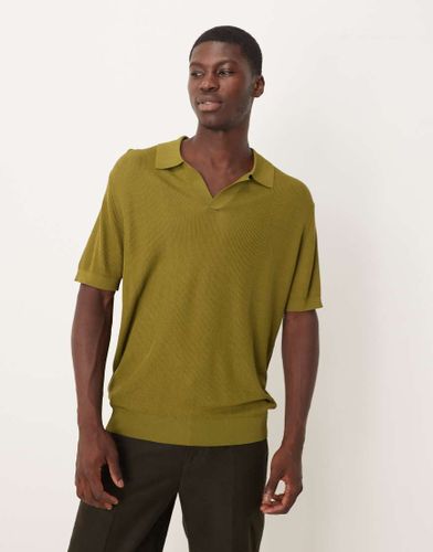 Polo en maille de coton mélangé avec col à revers - olive - Mango - Modalova
