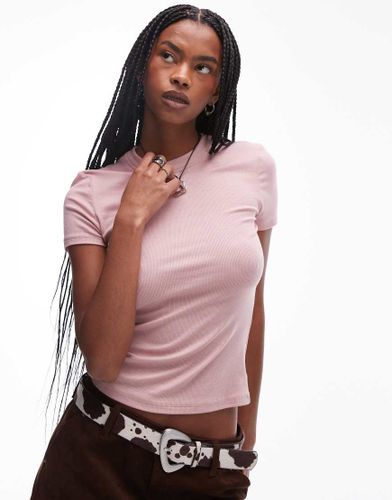 T-shirt court en maille côtelée à col montant - clair - Mango - Modalova