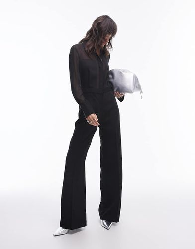 Tuta jumpsuit nera con camicia intessuta - Mango - Modalova