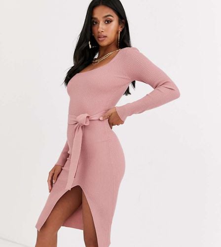 Vestito midi allacciato in vita a coste - Missguided Petite - Modalova