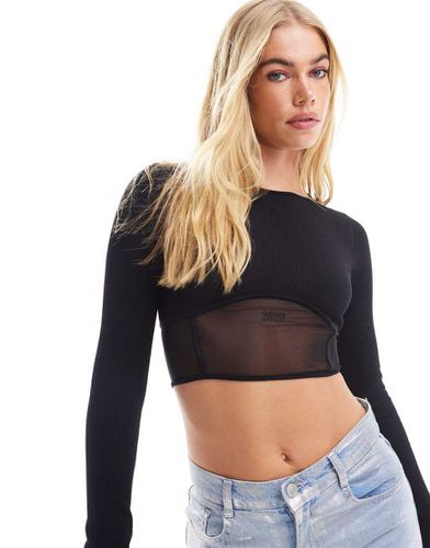 Crop top a maniche lunghe senza cuciture con pannello in rete stile corsetto - Miss Selfridge - Modalova