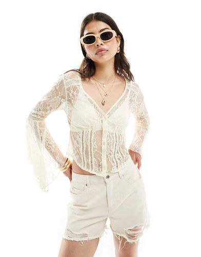 Blusa crema stile western in pizzo con bottoni e maniche a campana - Miss Selfridge - Modalova