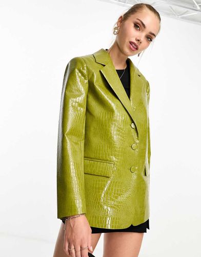 Blazer oversize in pelle sintetica oliva effetto coccodrillo - Miss Selfridge - Modalova