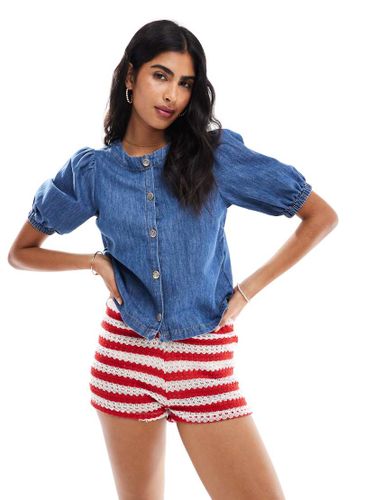 Top en denim à manches bouffantes - moyen - Miss Selfridge - Modalova